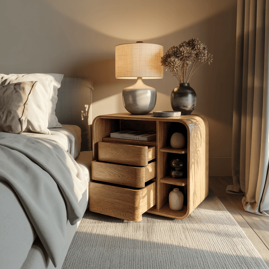 Aurelin Softcurve Solid Wood Bedside Table