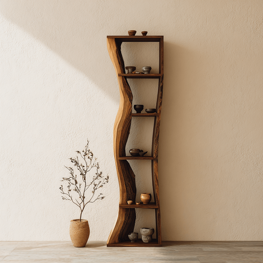 Auri Wave-Edge Solid Wood Display Shelf