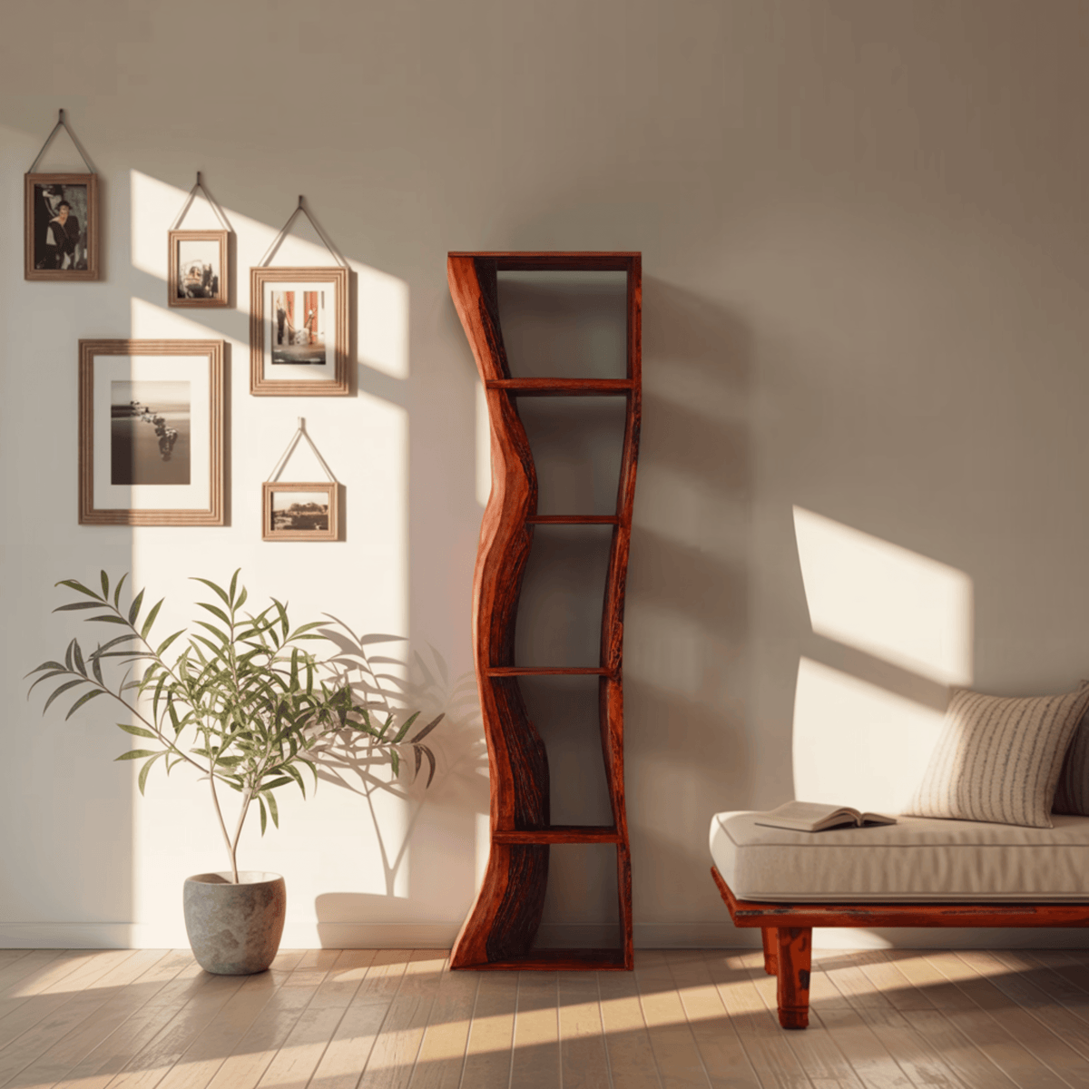 Auri Wave-Edge Solid Wood Display Shelf