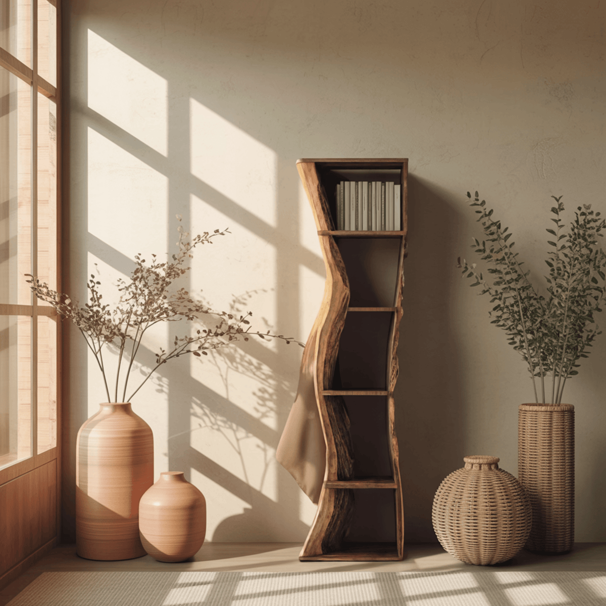 Auri Wave-Edge Solid Wood Display Shelf