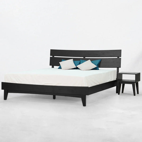 Acacia Aurora Solid Wood Bed Frame and Matching Nightstand Bedroom Set