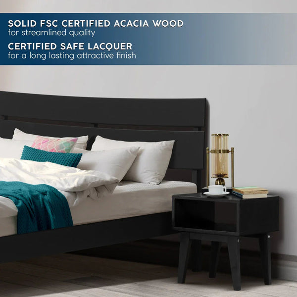 Acacia Aurora Solid Wood Bed Frame and Matching Nightstand Bedroom Set