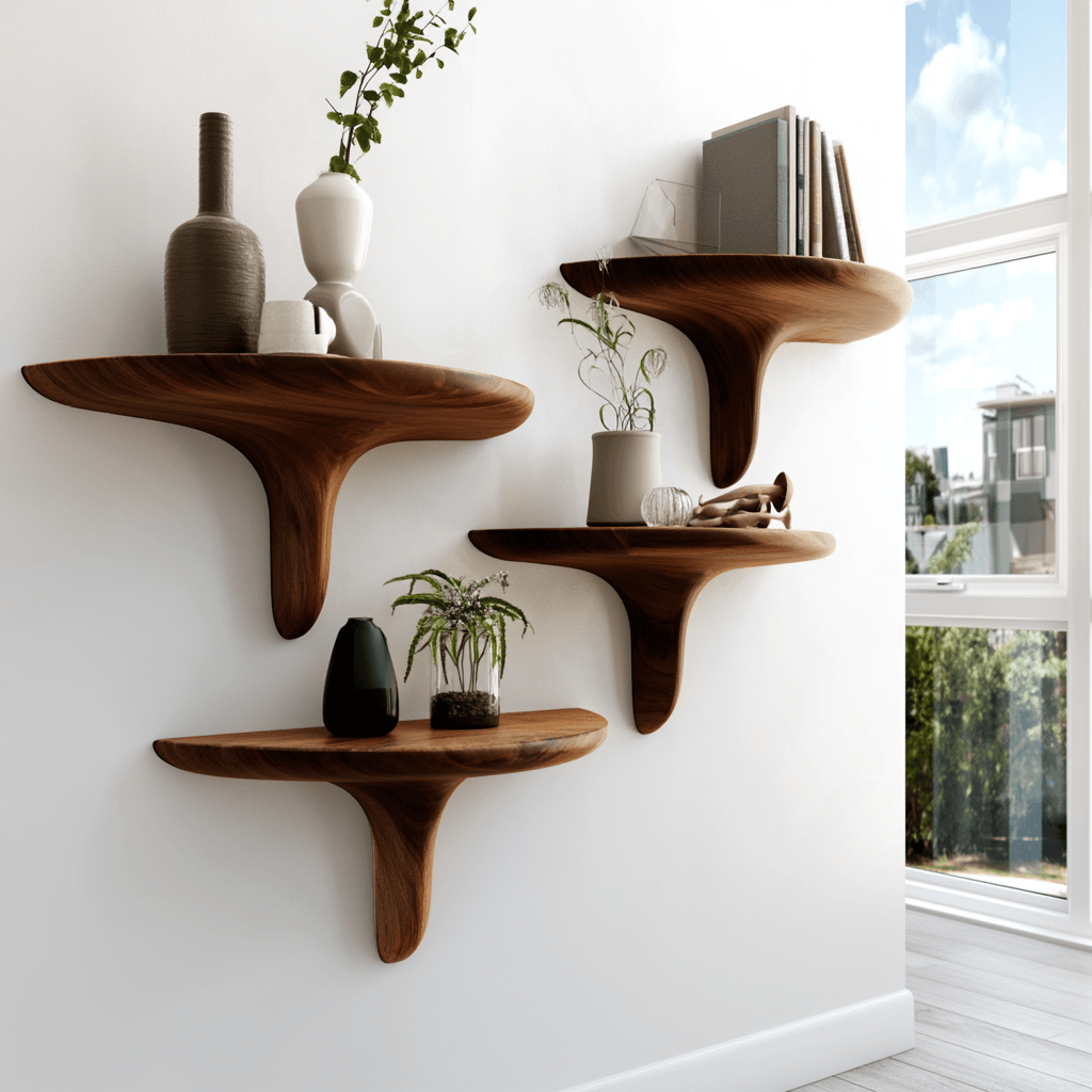 Avelon Sculpted Solid Wood Mushroom Floating Shelf SPA812436