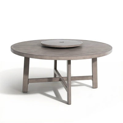 Azur 61.45 Inch Aluminum Patio Round Dining Table With Lazy Susan