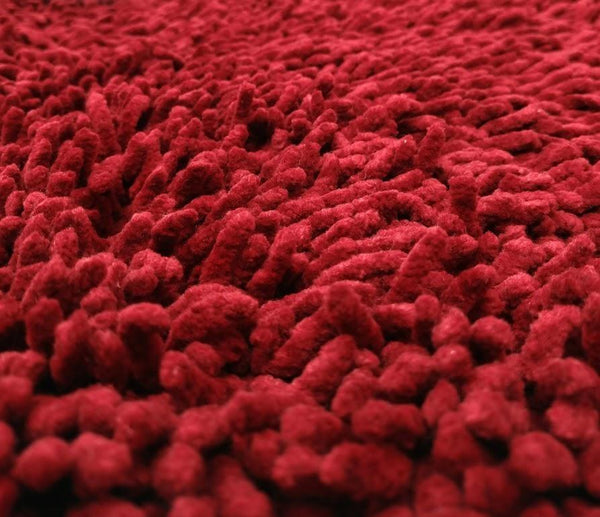 DaDa Bedding Burgundy Red Shaggy Soft Chenille Noodle Carpet Rug Bath Mat