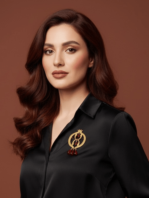 Golden Delight: Pomegranate Brooch with Gold Plating and Seed Detailing