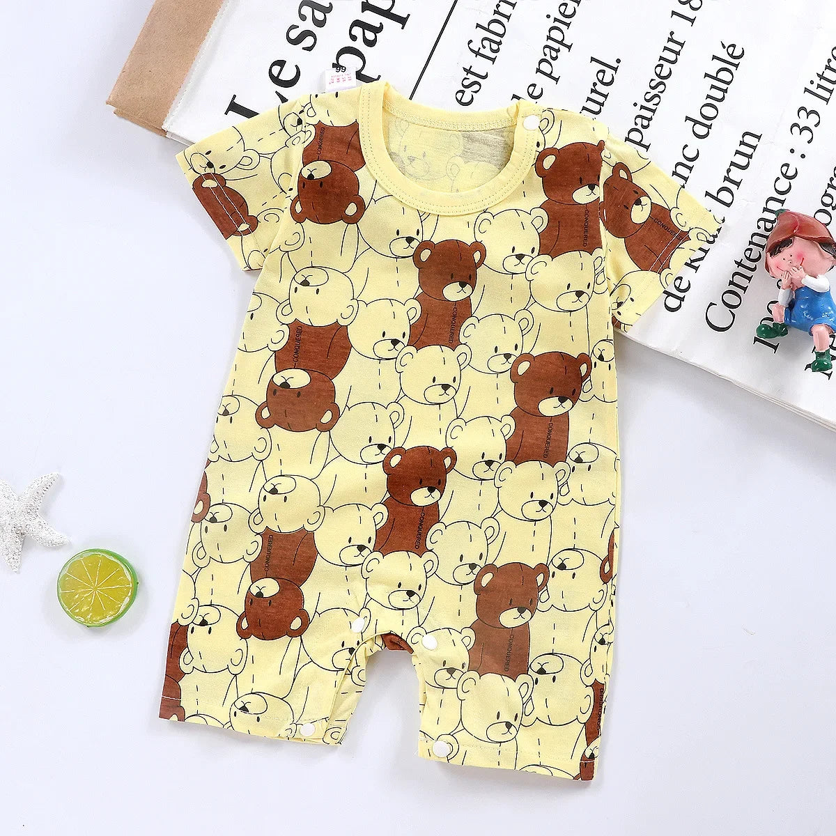 Cotton Newborn Baby Cartoon Short Sleeve Knitted Romper Boy Girl Summer Clothes Bebe Thin Pajamas One Pieces Bodysuit 0-24M