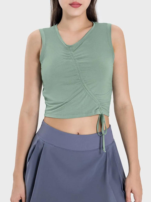 Drawstring Ruched Wide Strap Active Tank