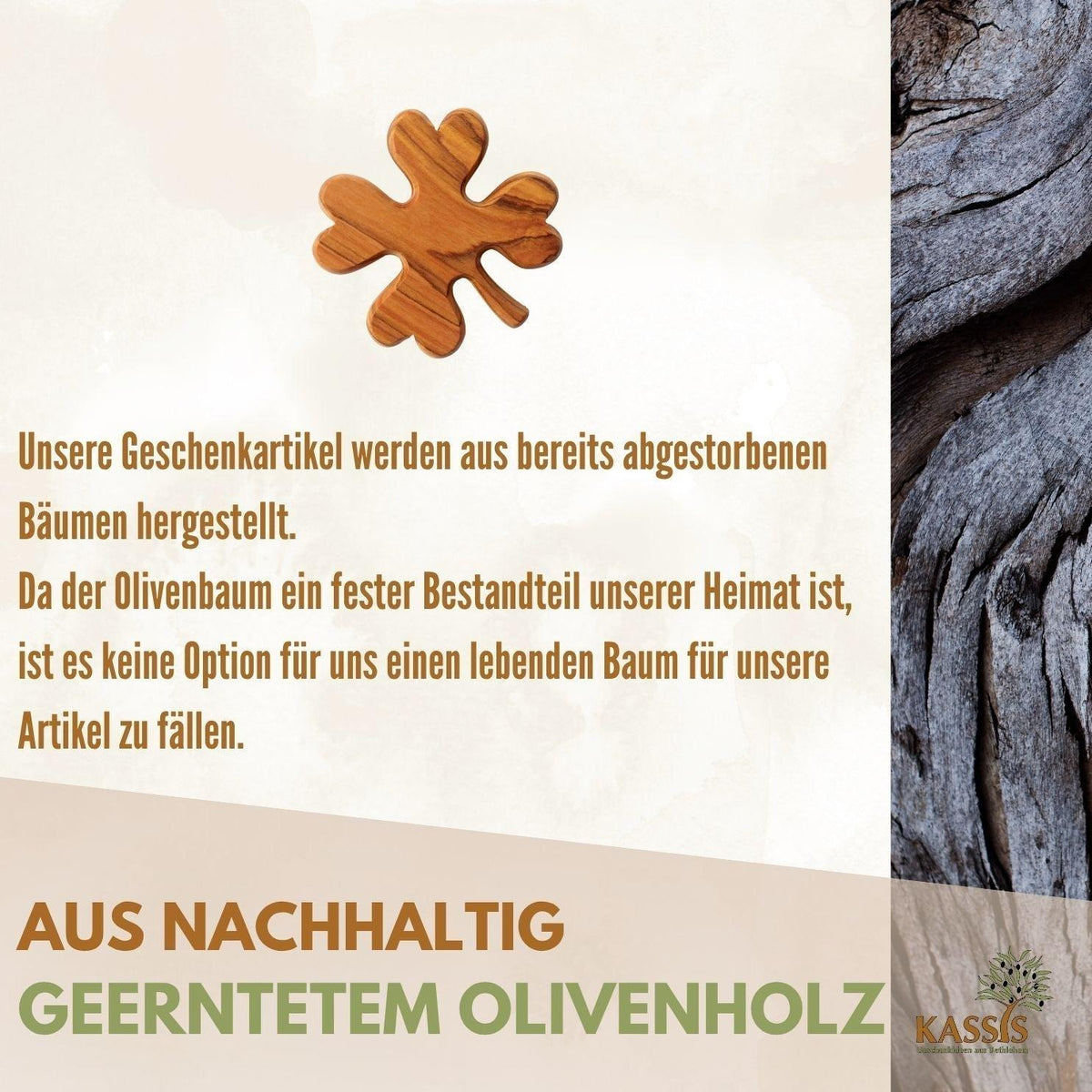 Olive Wood Clover Pocket Charm | Lucky Charm Gift