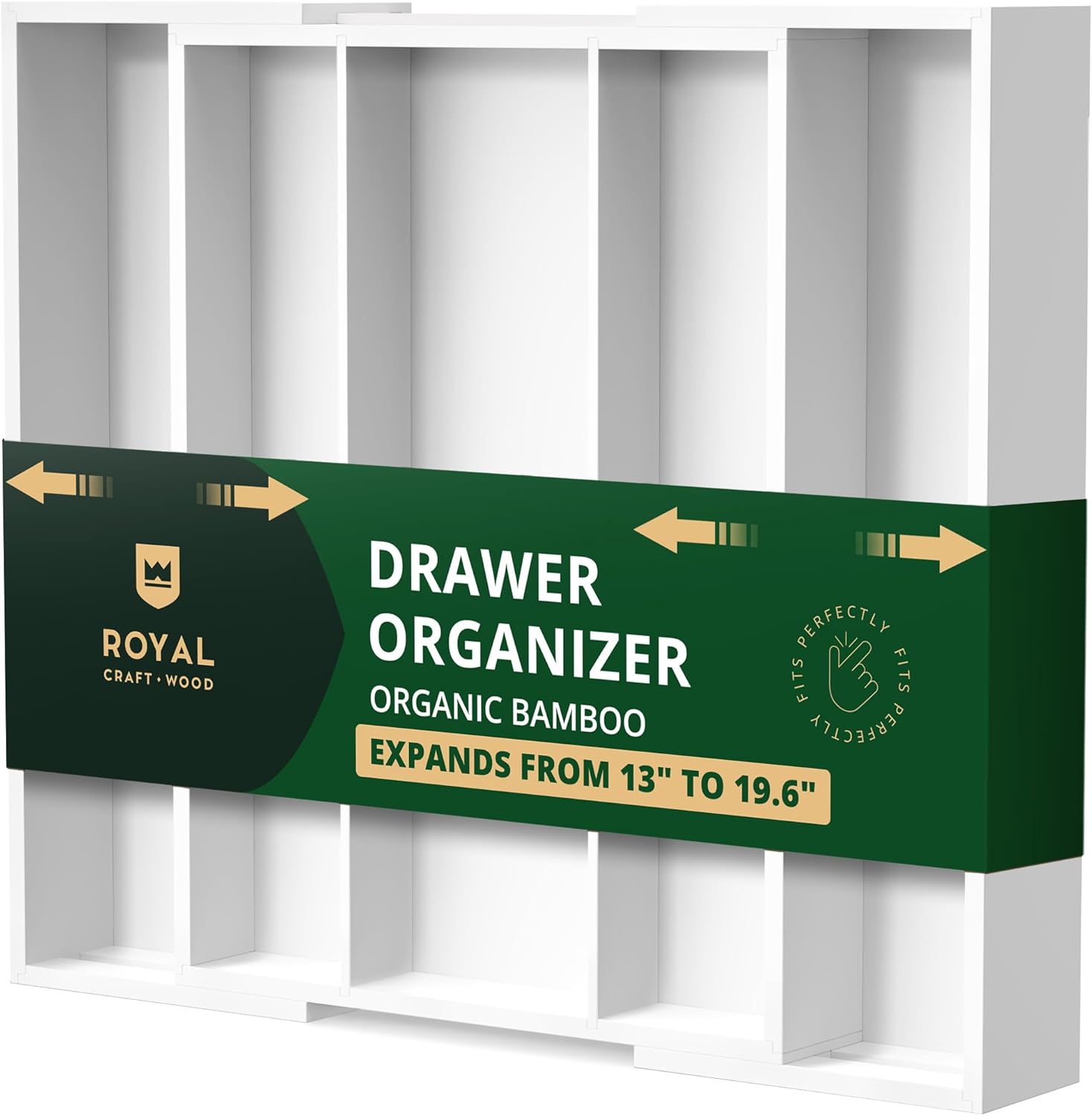Utensil Drawer Organizer, White (5 Slots)