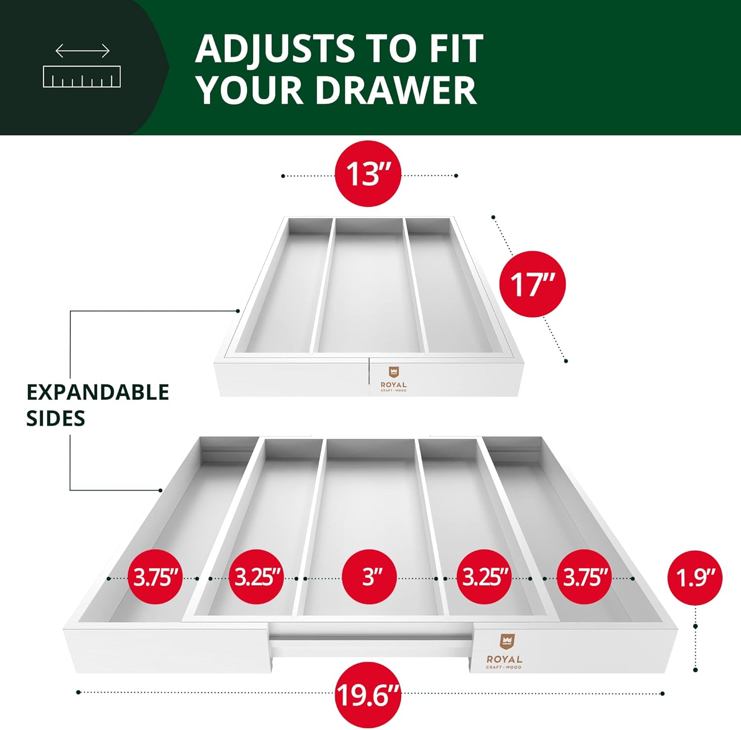 Utensil Drawer Organizer, White (5 Slots)