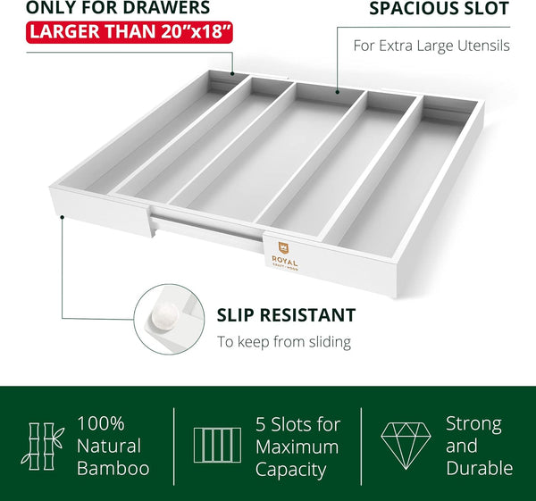 Utensil Drawer Organizer, White (5 Slots)