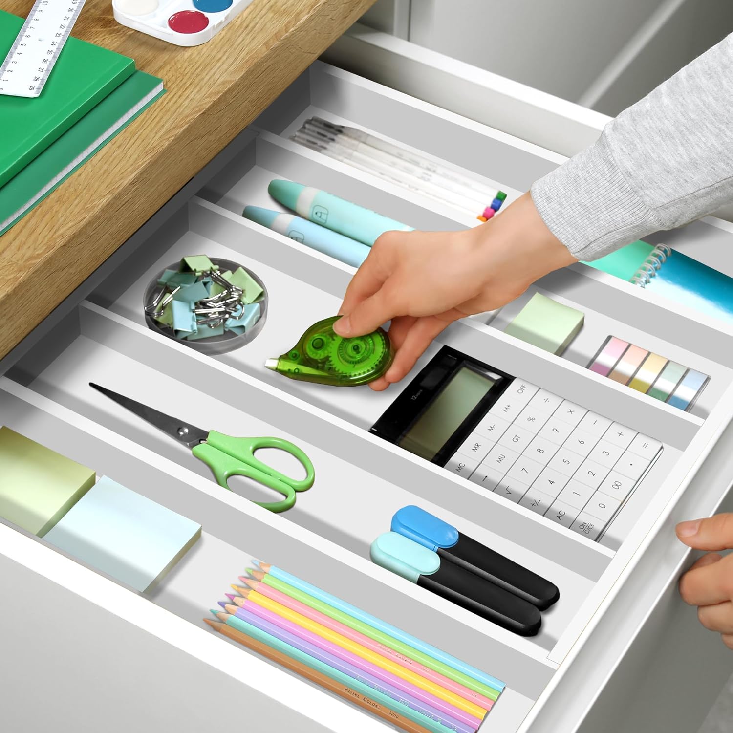 Utensil Drawer Organizer, White (5 Slots)