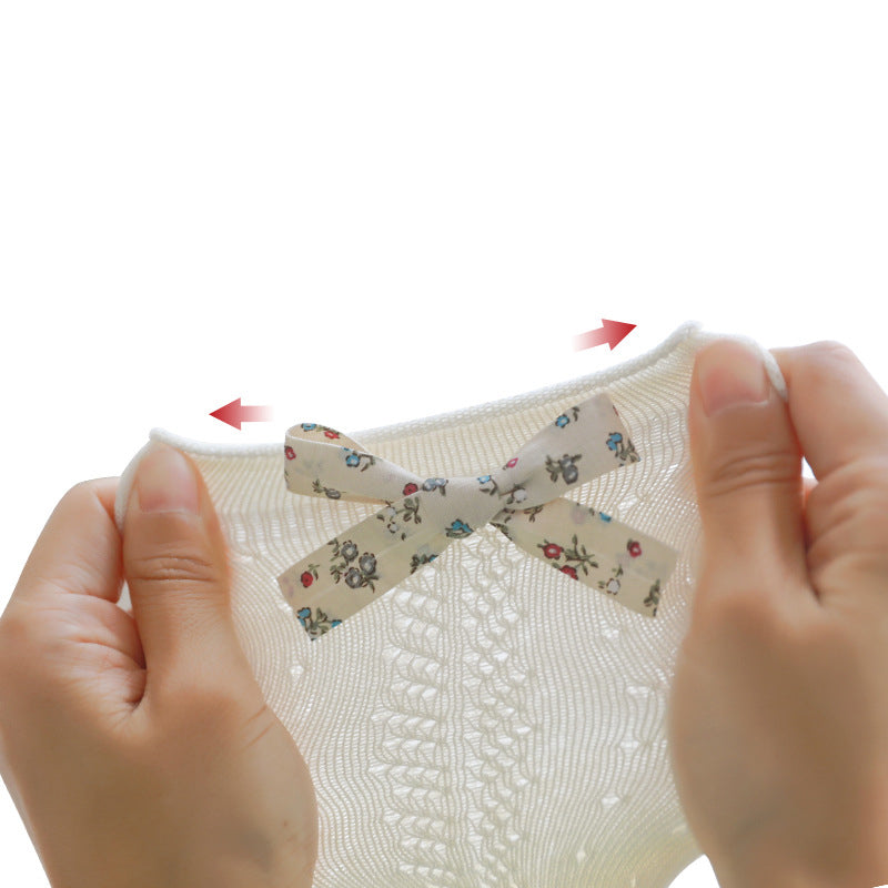 Hollow Mesh Floral Bow Princess Socks Combed Cotton Girls Stockings