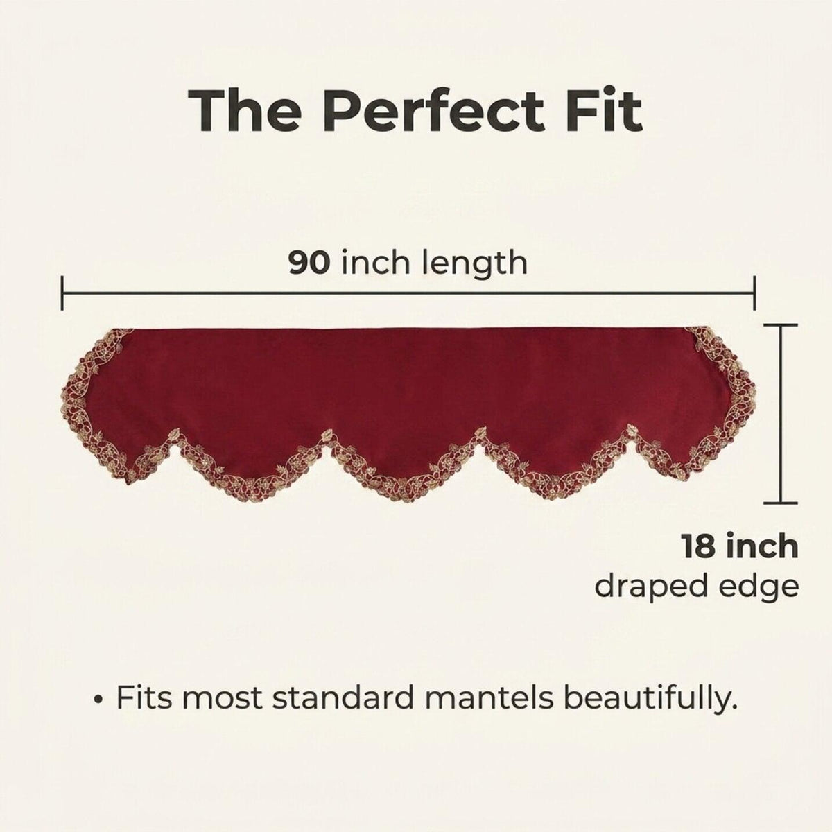 Burgundy Gold Mantel Scarf – Royal Garnet, 18x90 Inch