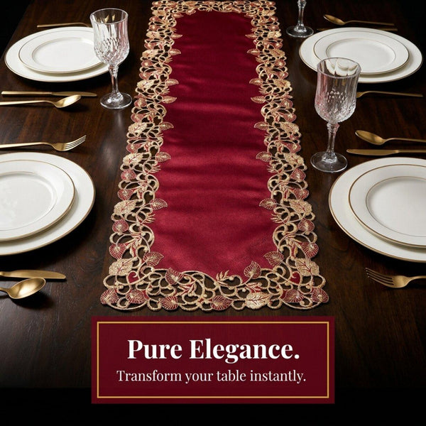 Burgundy Gold Table Runner – Royal Garnet, 14x108 Inch