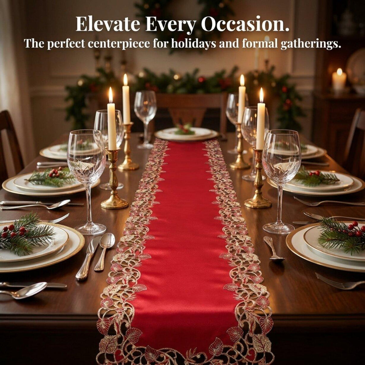 Burgundy Gold Table Runner – Royal Garnet, 14x108 Inch