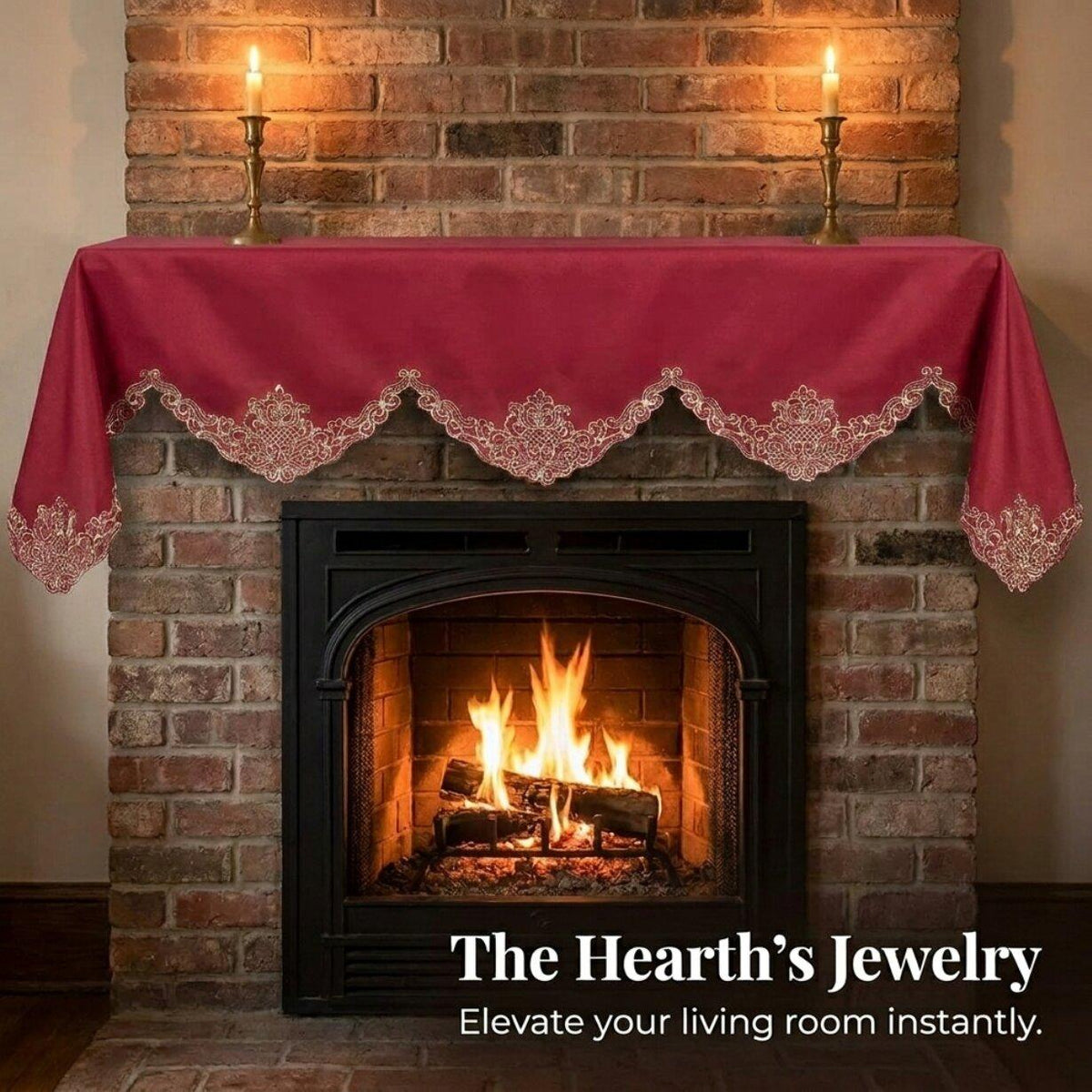 Burgundy Gold Mantel Scarf – Crimson Glow, 18x90 Inch