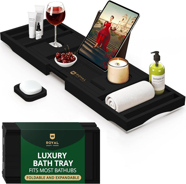Foldable Bathtub Caddy Tray, Black