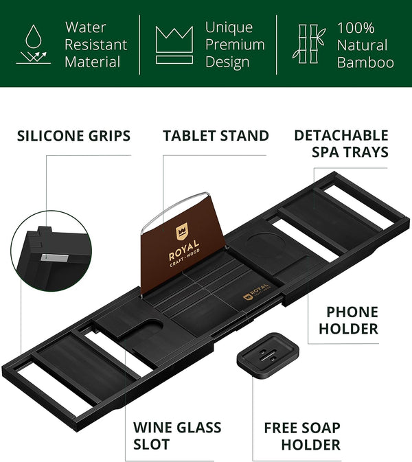 Foldable Bathtub Caddy Tray, Black