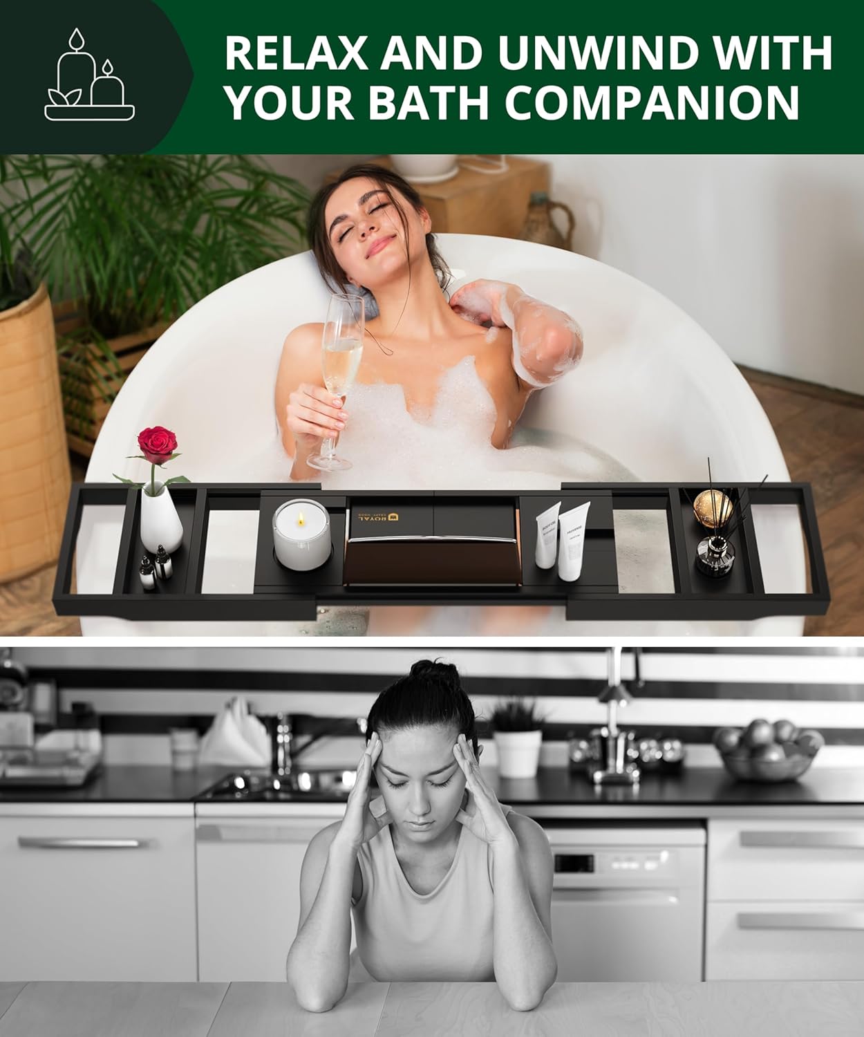 Foldable Bathtub Caddy Tray, Black