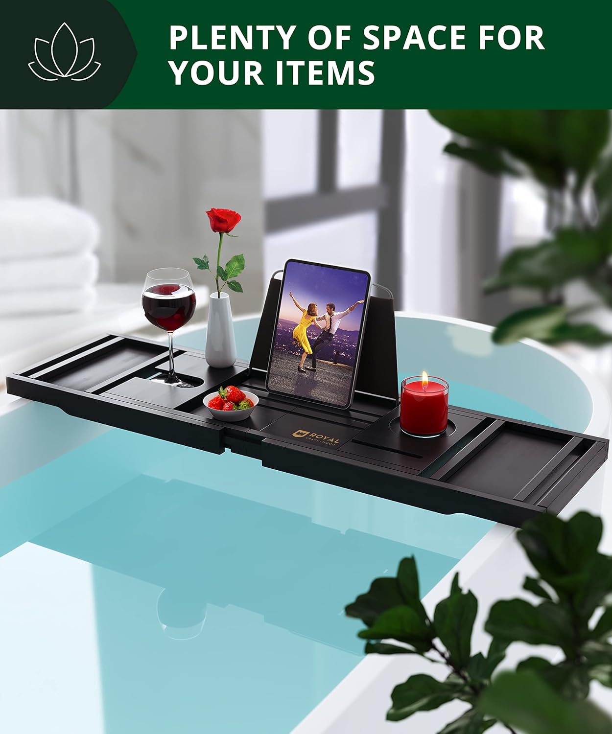 Foldable Bathtub Caddy Tray, Black