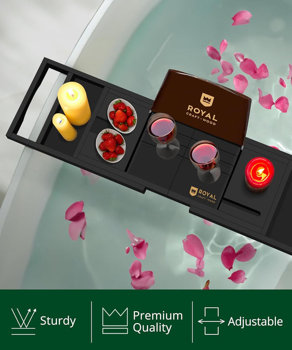 Foldable Bathtub Caddy Tray, Black