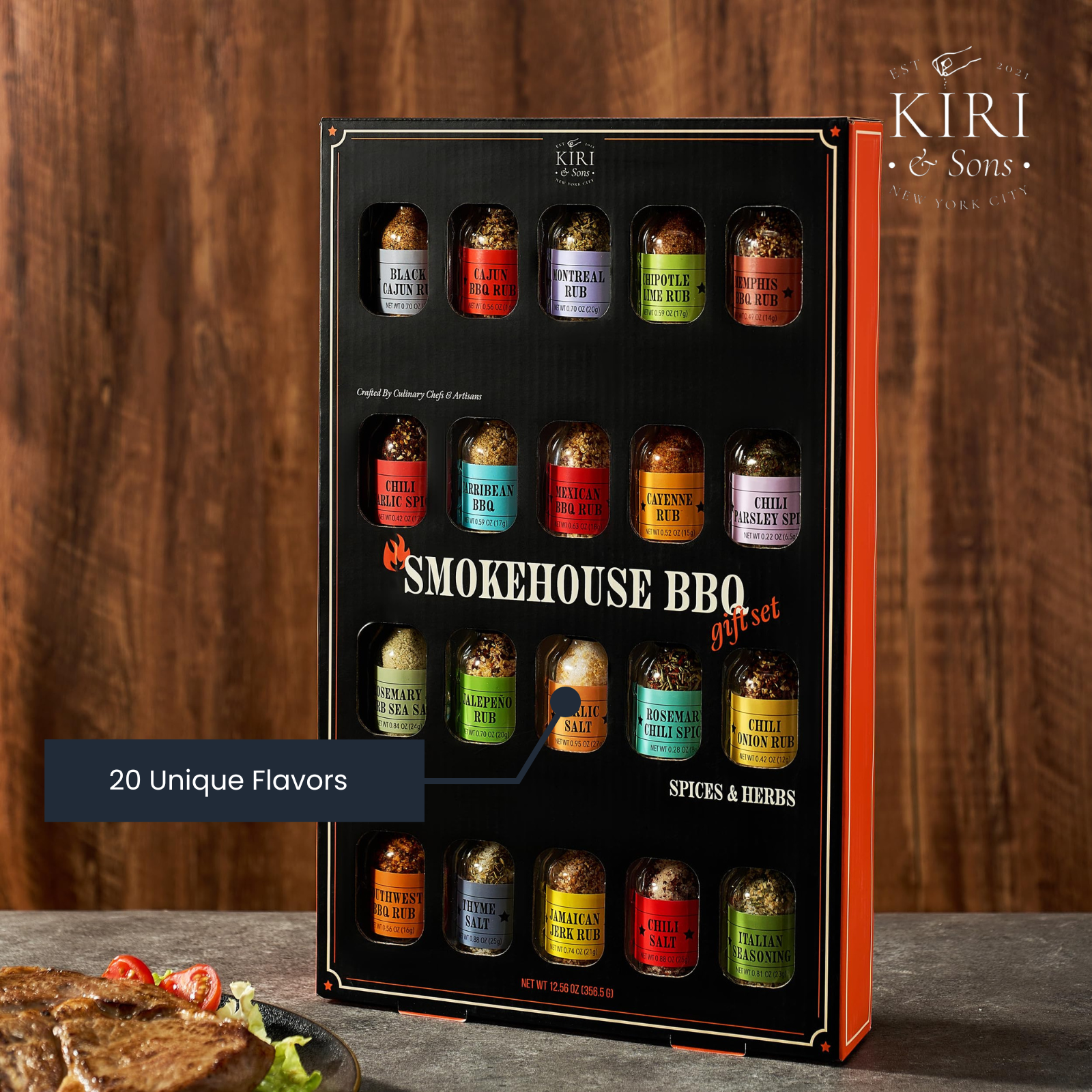 Smokehouse BBQ Gourmet Grilling Spice Set | 20-Set | Glass Bottle Seasonings, Grill Seasoning Flavors Include Caribbean, Jamaican Jerk, Jalapeno Rub, Montreal, Cajun Chili Garlic & More