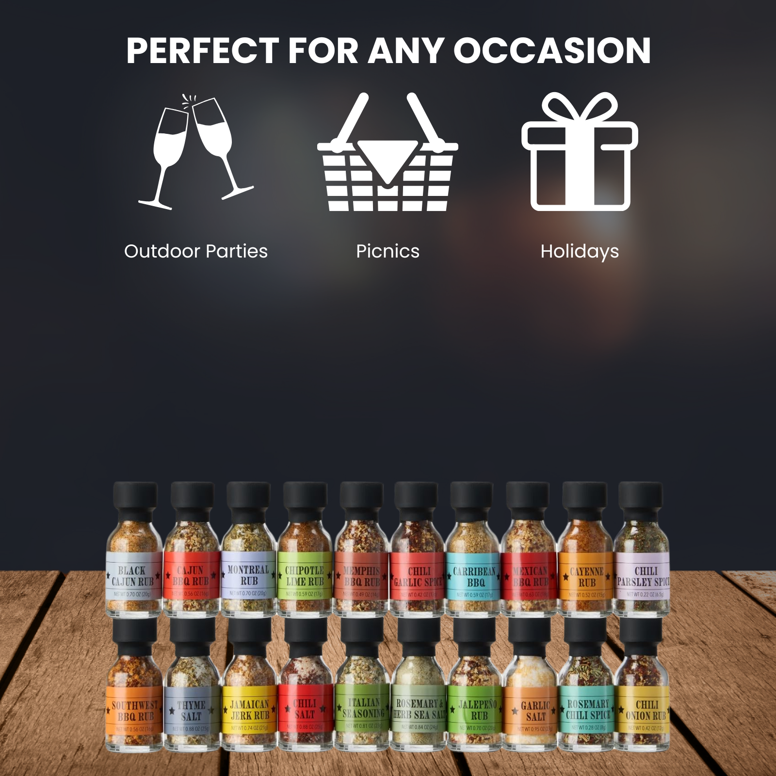 Smokehouse BBQ Gourmet Grilling Spice Set | 20-Set | Glass Bottle Seasonings, Grill Seasoning Flavors Include Caribbean, Jamaican Jerk, Jalapeno Rub, Montreal, Cajun Chili Garlic & More