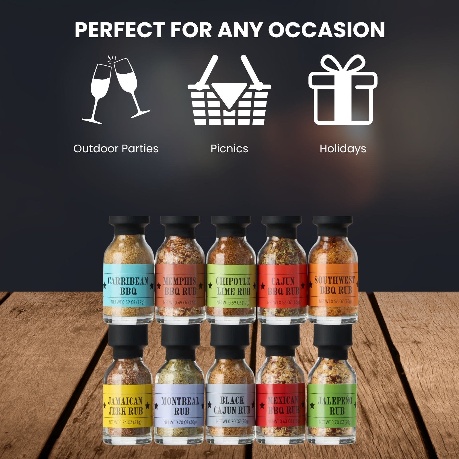 Smokehouse BBQ Gourmet Grilling Spice Set | 10-Set | Glass Bottle Seasonings, Grill Seasoning Flavors Include Caribbean, Jamaican Memphis, Jalapeno Rub, Montreal, Cajun Chili Garlic & More