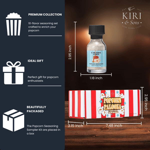 Gourmet Popcorn Seasoning Sampler Kit, 10 Flavor Variety Pack - Including Kettle Corn, Garlic Parmesan, Bacon Cheddar, Caramel, Butter, White Cheddar, Ranch, Spicy Jalapeño, Movie Night