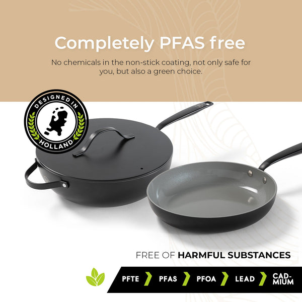 BE | LIVING Essential Series 4-piece Pan Set - Frying pans Ø 20 cm, Ø 24 cm & Ø 28 cm - Wok Ø 30 cm