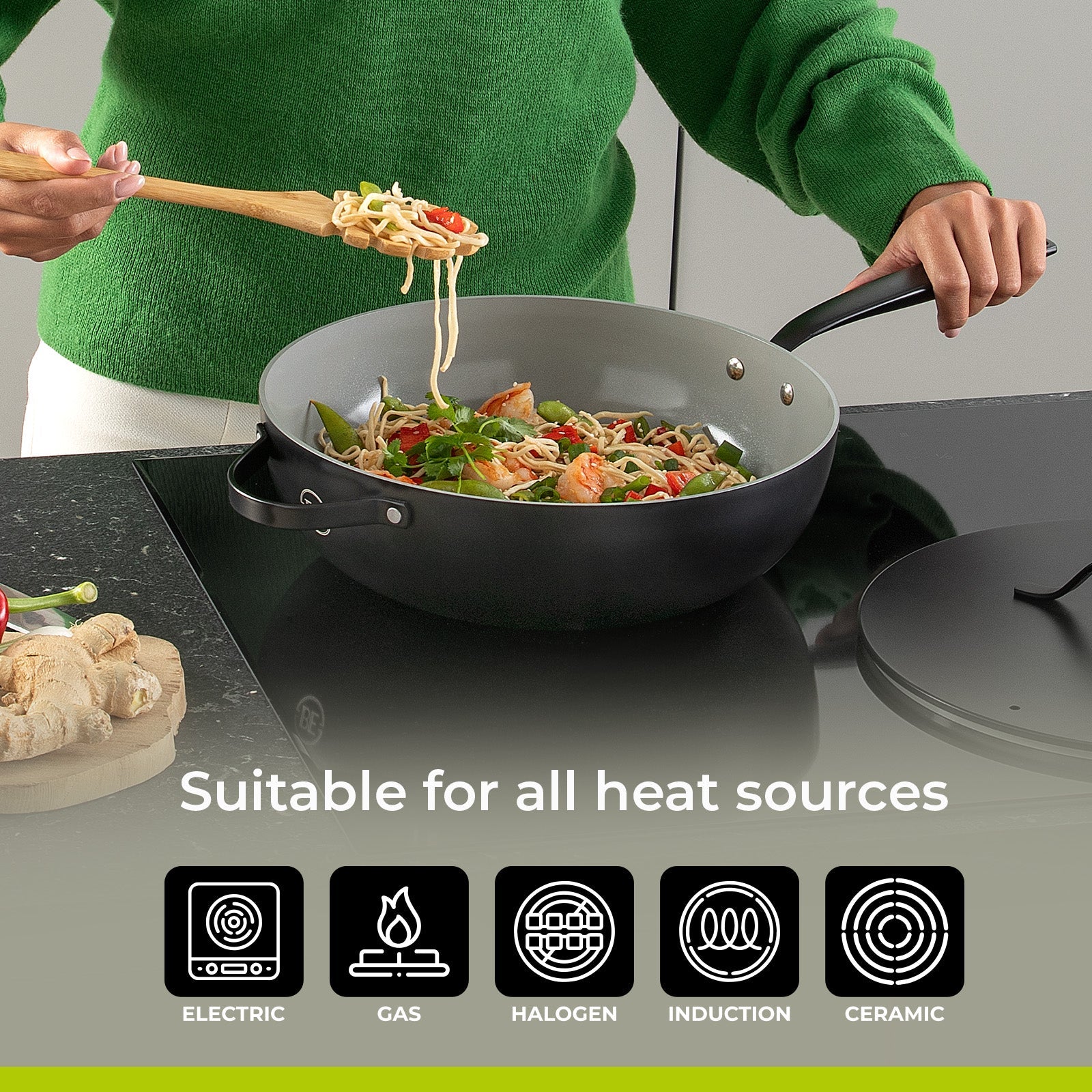 BE | LIVING Essential Series 4-piece Pan Set - Frying pans Ø 20 cm, Ø 24 cm & Ø 28 cm - Wok Ø 30 cm