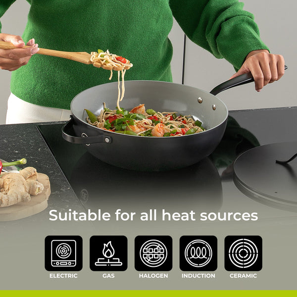 BE | LIVING Essential Series 4-piece Pan Set - Frying pans Ø 20 cm, Ø 24 cm & Ø 28 cm - Wok Ø 30 cm