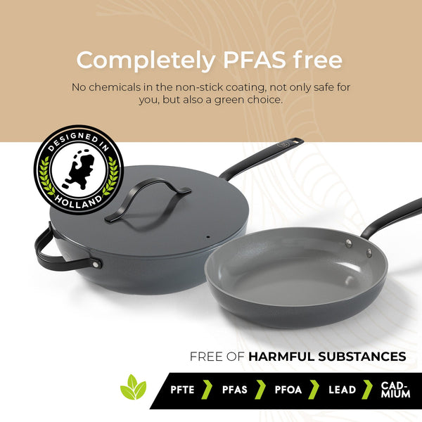 BE | LIVING Essential Series 4-piece Pan Set - Frying pans Ø 20 cm, Ø 24 cm & Ø 28 cm - Wok Ø 30 cm