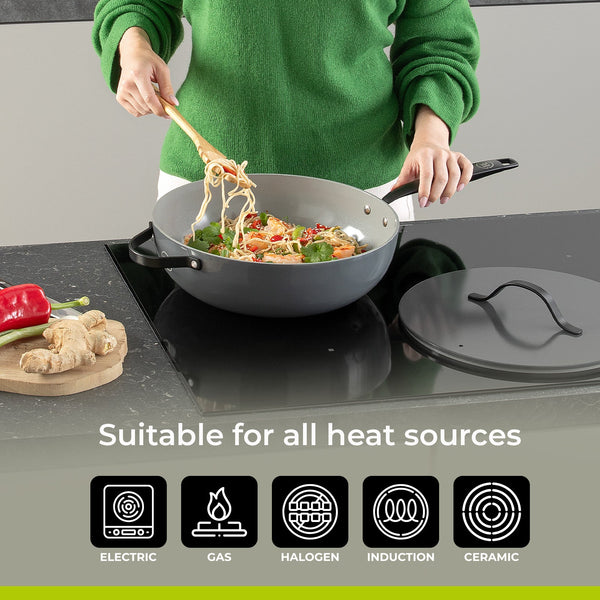 BE | LIVING Essential Series 4-piece Pan Set - Frying pans Ø 20 cm, Ø 24 cm & Ø 28 cm - Wok Ø 30 cm