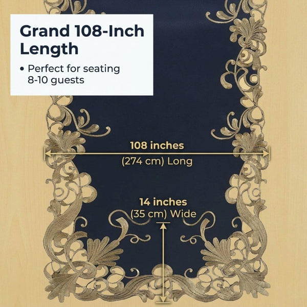 Blue Gold Lace Runner – Vintage Opulence, 14x108 Inch
