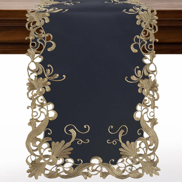 Blue Gold Lace Runner – Vintage Opulence, 14x108 Inch