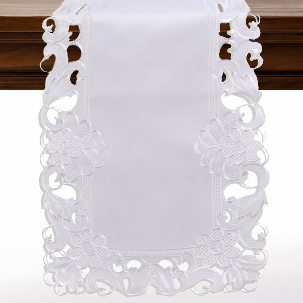 White Table Runner – Snow Blossom, 14x108 Inch