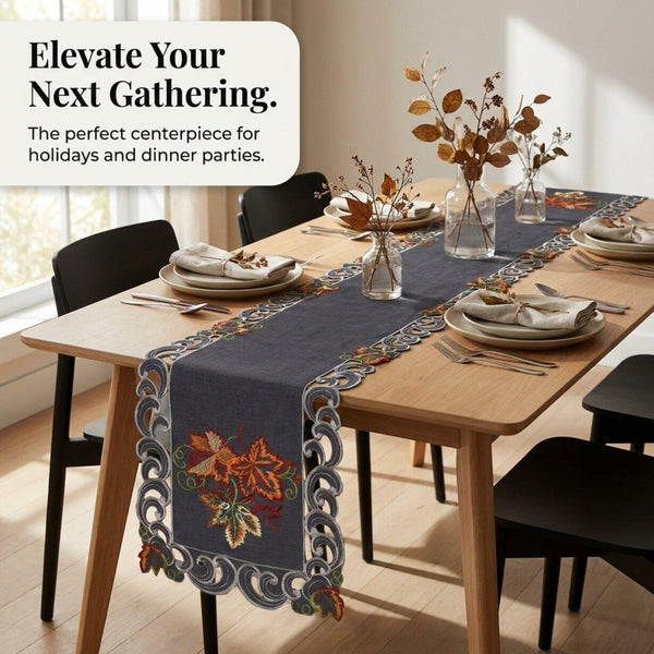 Gray Table Runner – Fleur, 14x108 Inch