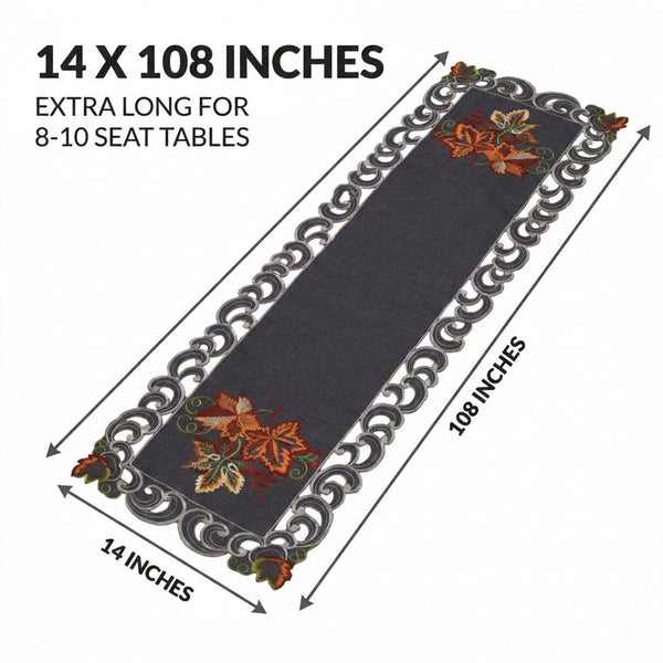 Gray Table Runner – Fleur, 14x108 Inch