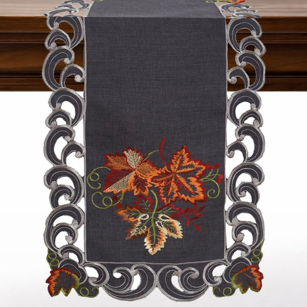 Gray Table Runner – Fleur, 14x108 Inch