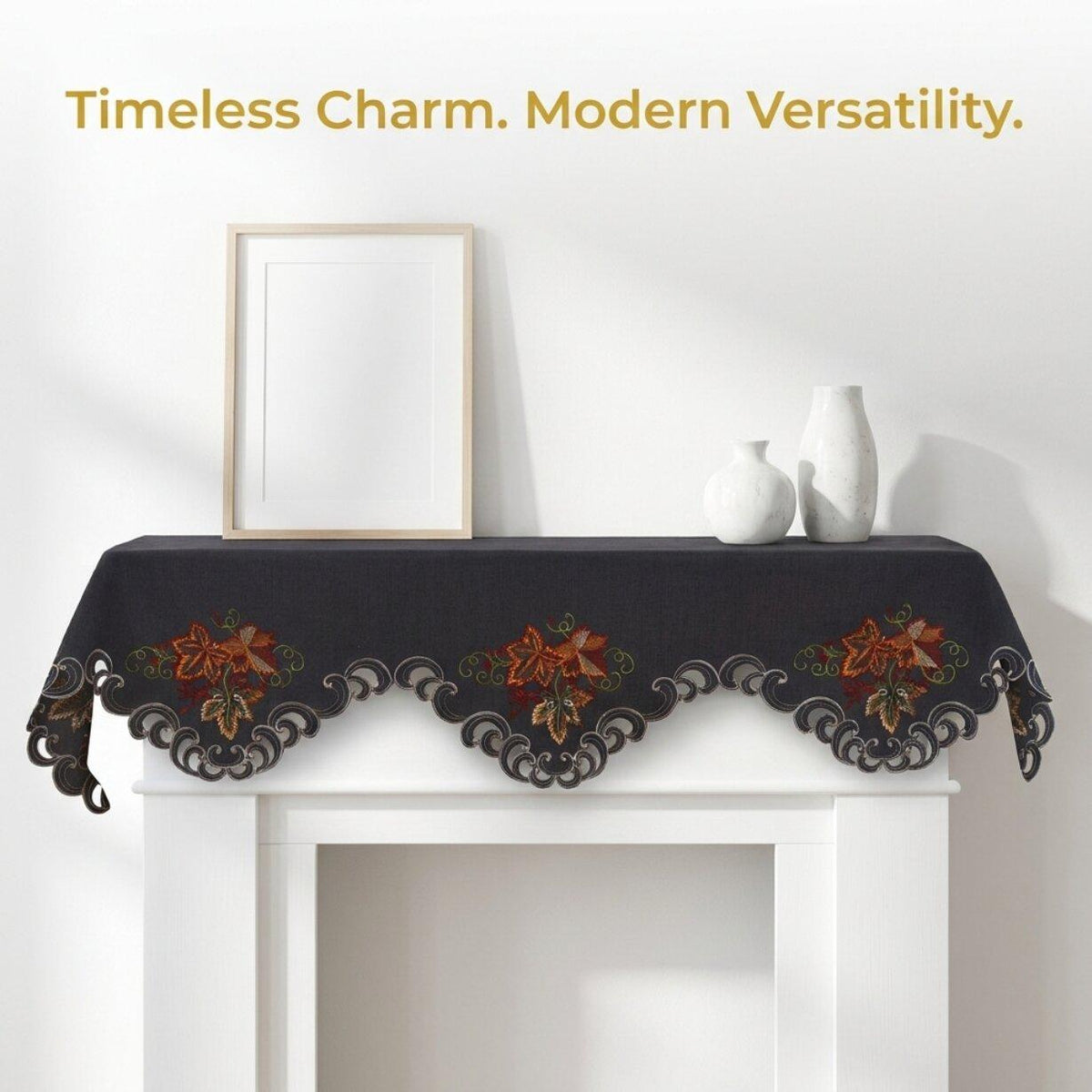 Gray Mantel Scarf – Fleur, 18x90 Inch