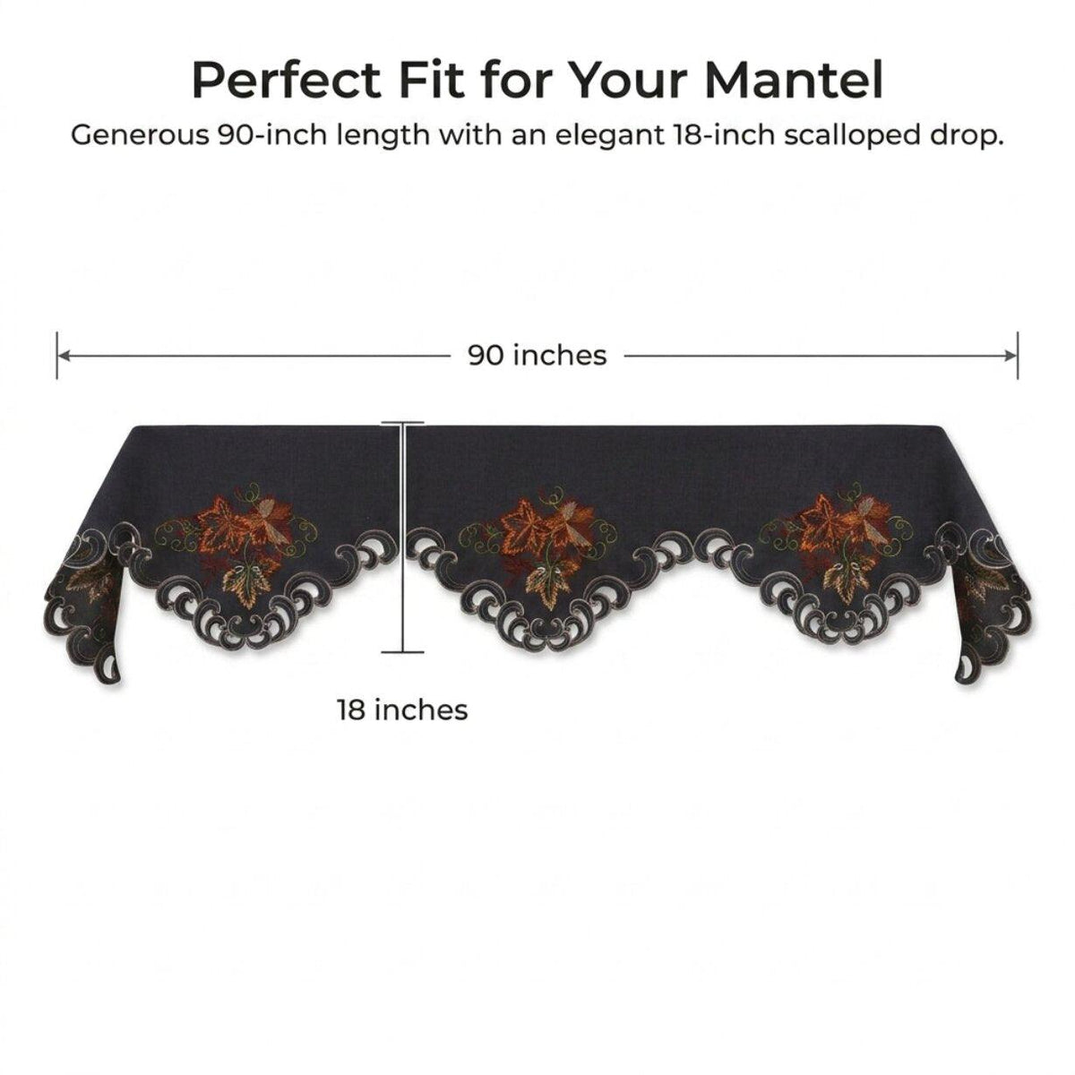 Gray Mantel Scarf – Fleur, 18x90 Inch