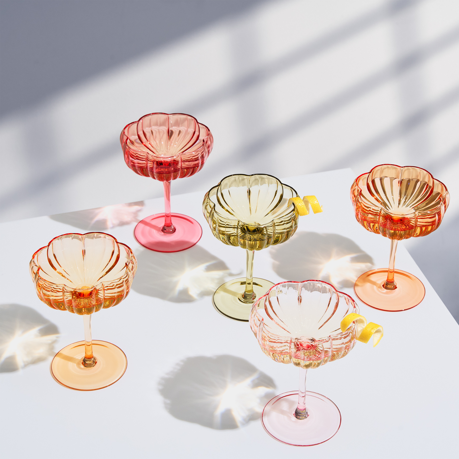 Flower Coupe Cocktail Glasses | Set of 4 | Bright Colors