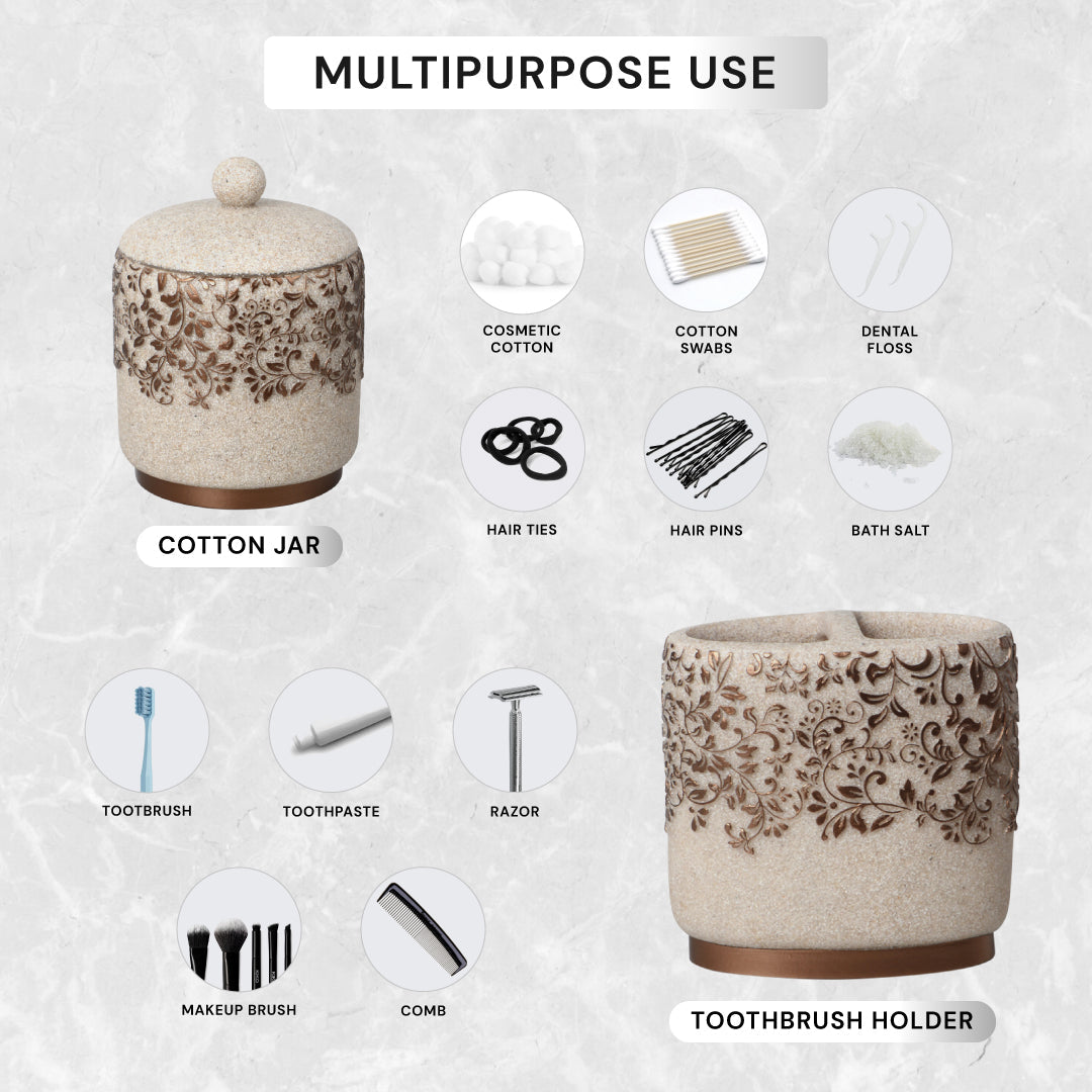 The Beige Stella Collection – Elegant Modern Bathroom Décor Accessories Set of 6