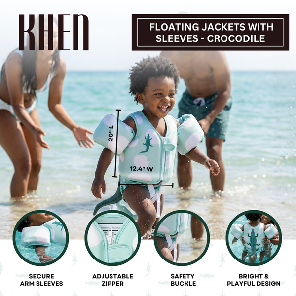 Floating Jackets with Sleeves for Pool or Beach | 1-3 Years | Crocodile