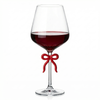 Large Clear Wine Glass with Red Bow on Stem, One Piece