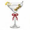 Single Clear Martini Glass with Red Bow on Stem, One Piece