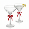 Clear Martini Glass with Red Bow on Stem, Set of 2